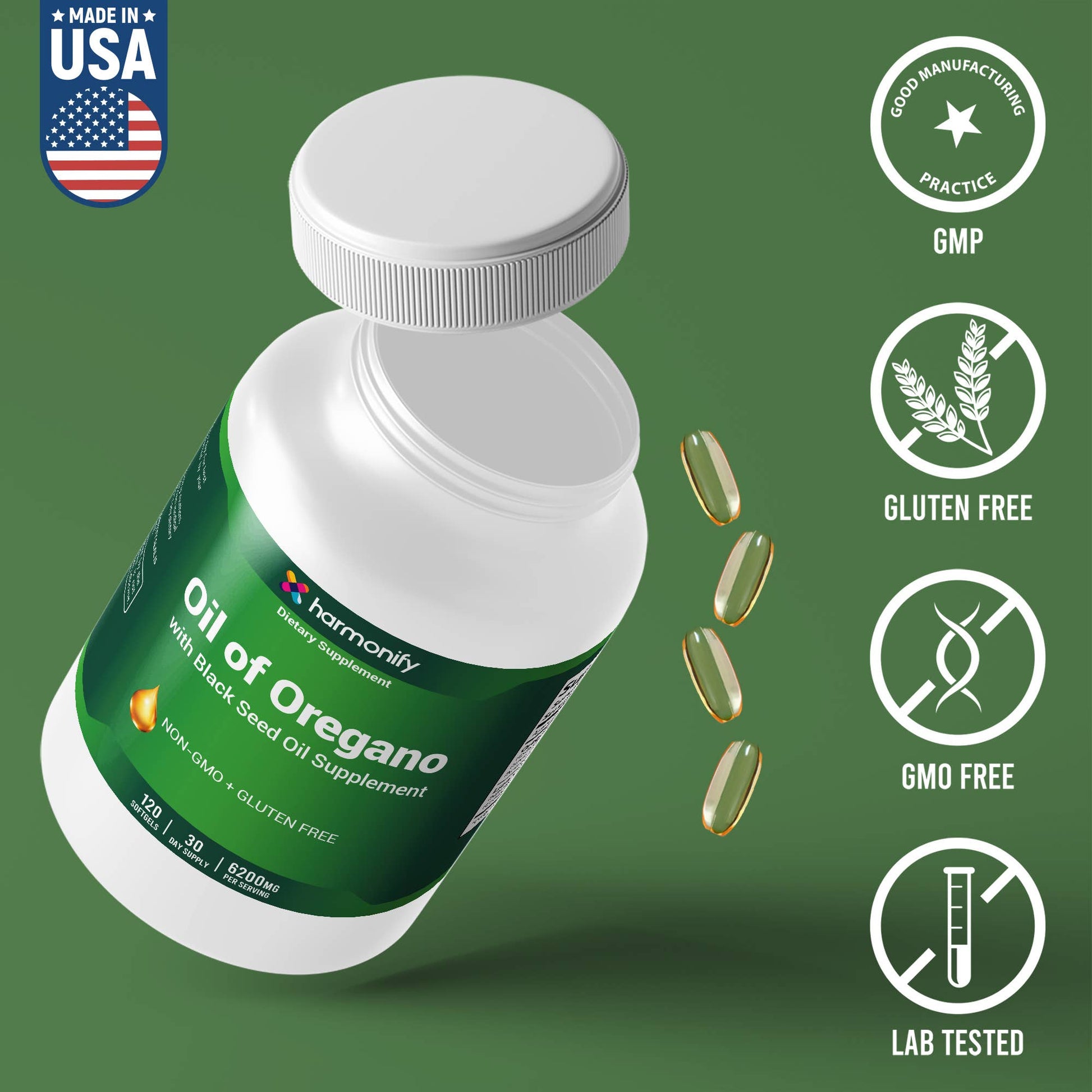 HARMONIFY Oil of Oregano with Black Seed Oil - 120 Softgel