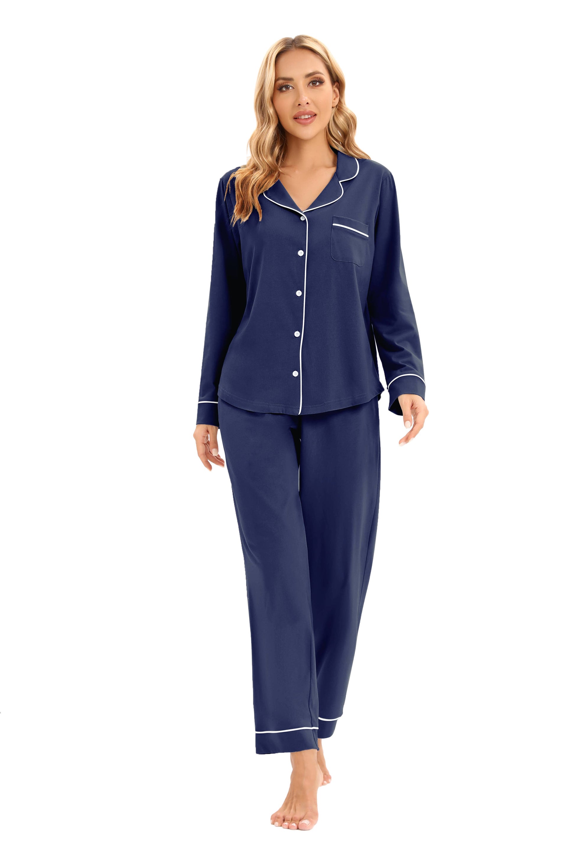 Women's 100%Cotton Multiple Colored Long Sleeve Pajamas Set