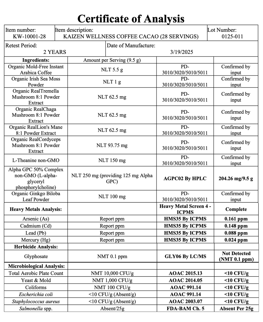 Kaizen Coffee - Premium Organic Coffee with Mushrooms, Nootropics, Sea Moss and Cacao: Stick Packs