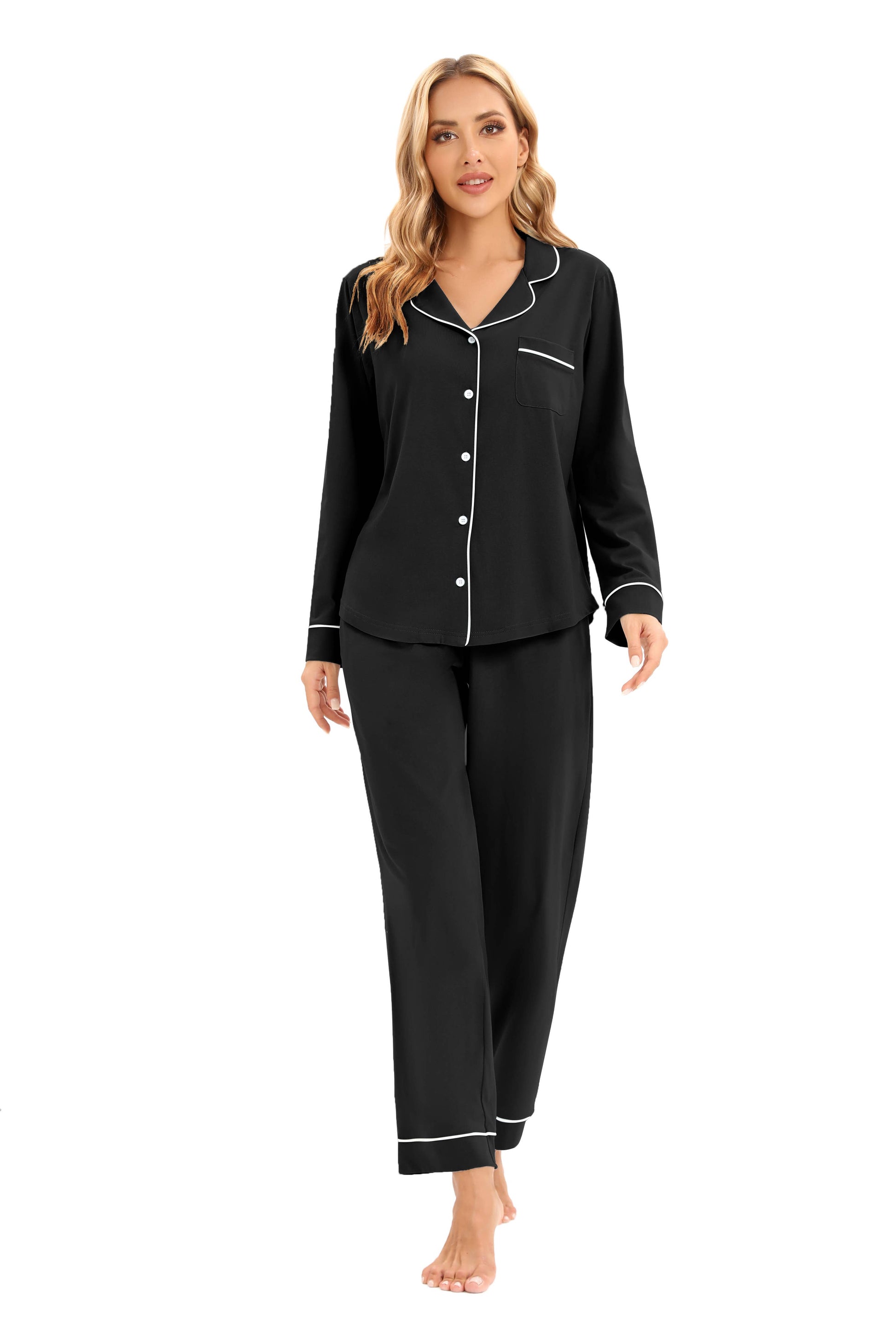 Women's 100%Cotton Multiple Colored Long Sleeve Pajamas Set