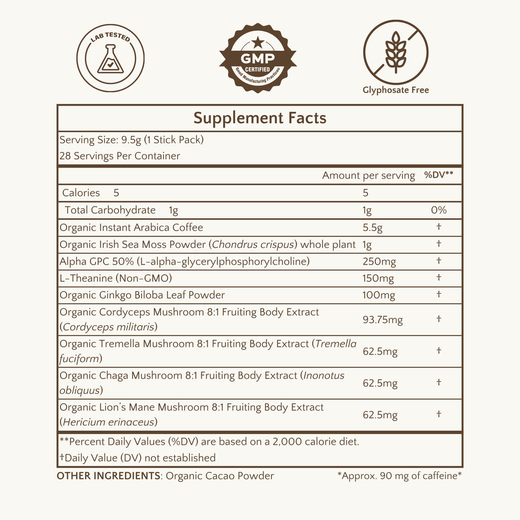 Kaizen Coffee - Premium Organic Coffee with Mushrooms, Nootropics, Sea Moss and Cacao: Stick Packs