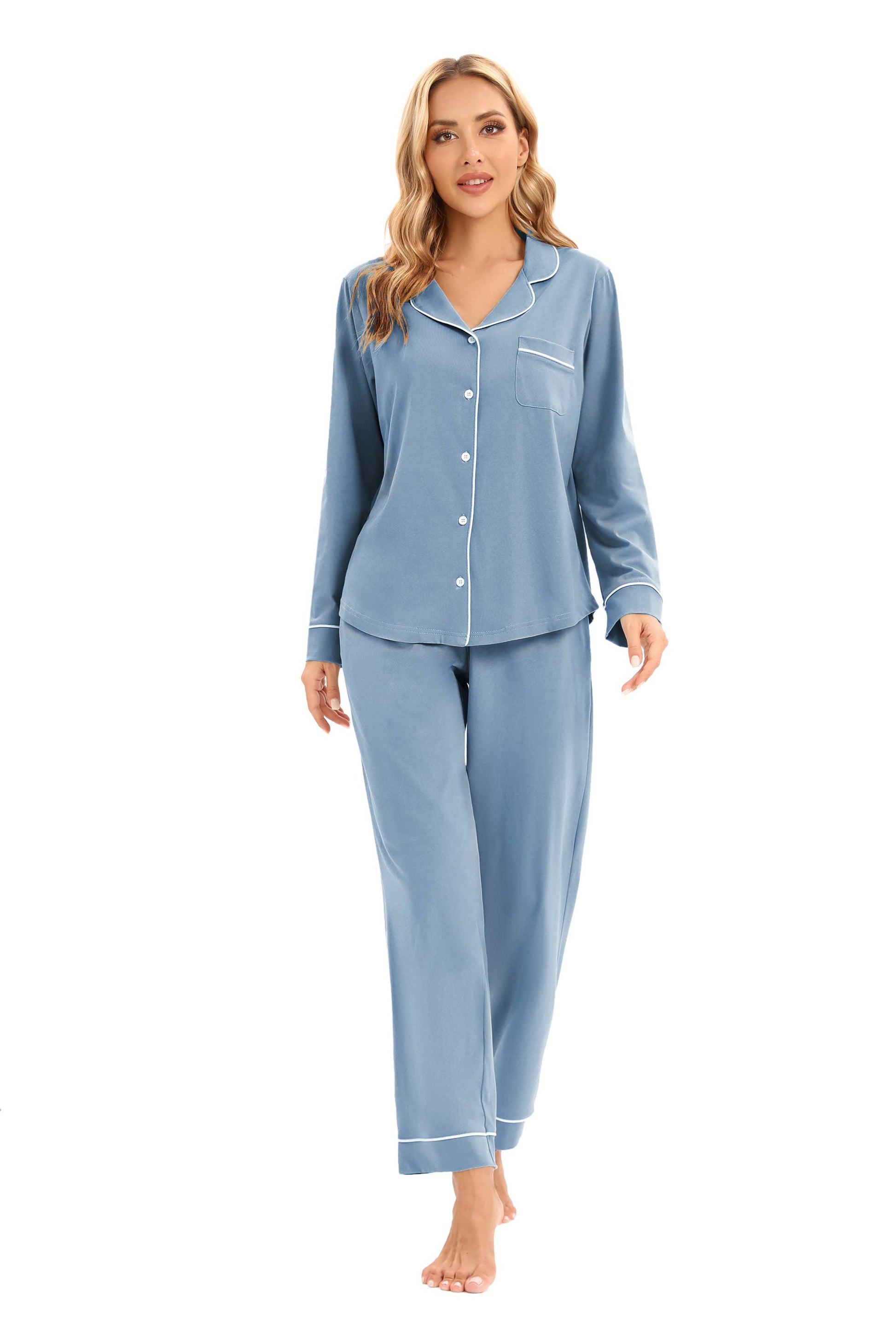 Women's 100%Cotton Multiple Colored Long Sleeve Pajamas Set