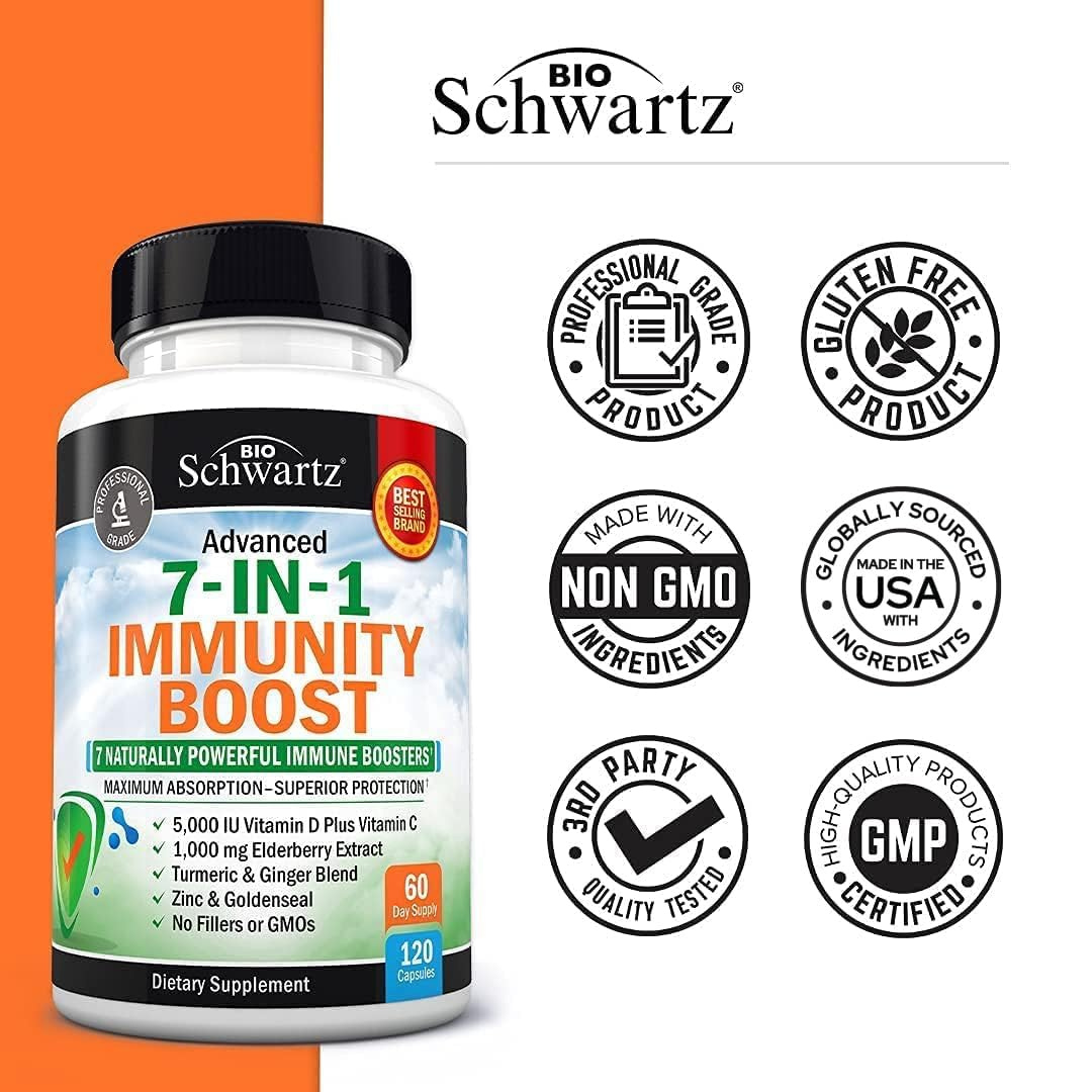 7-in-1 Immunity Supplement: Zinc, Vitamin C & D3 (120 Cap)