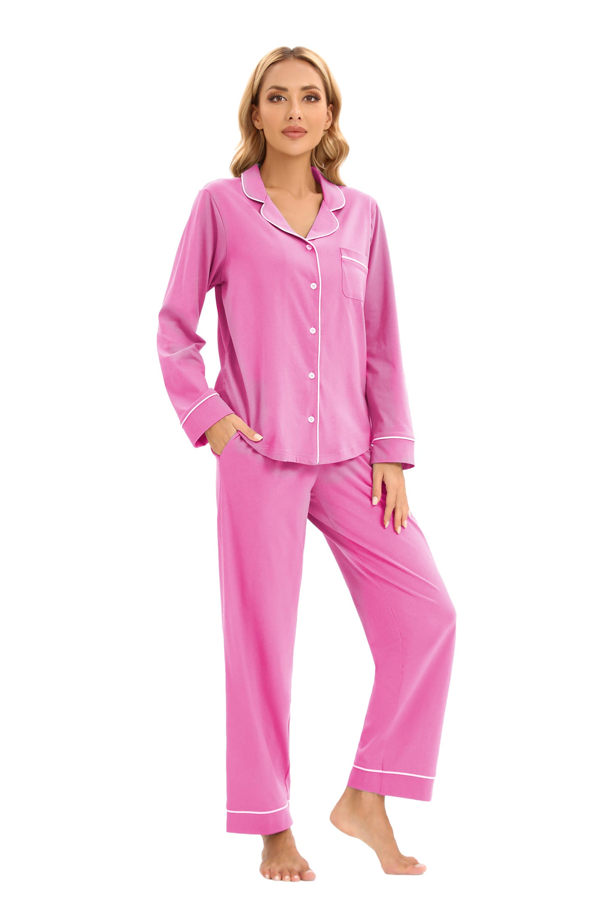 Women's 100%Cotton Multiple Colored Long Sleeve Pajamas Set