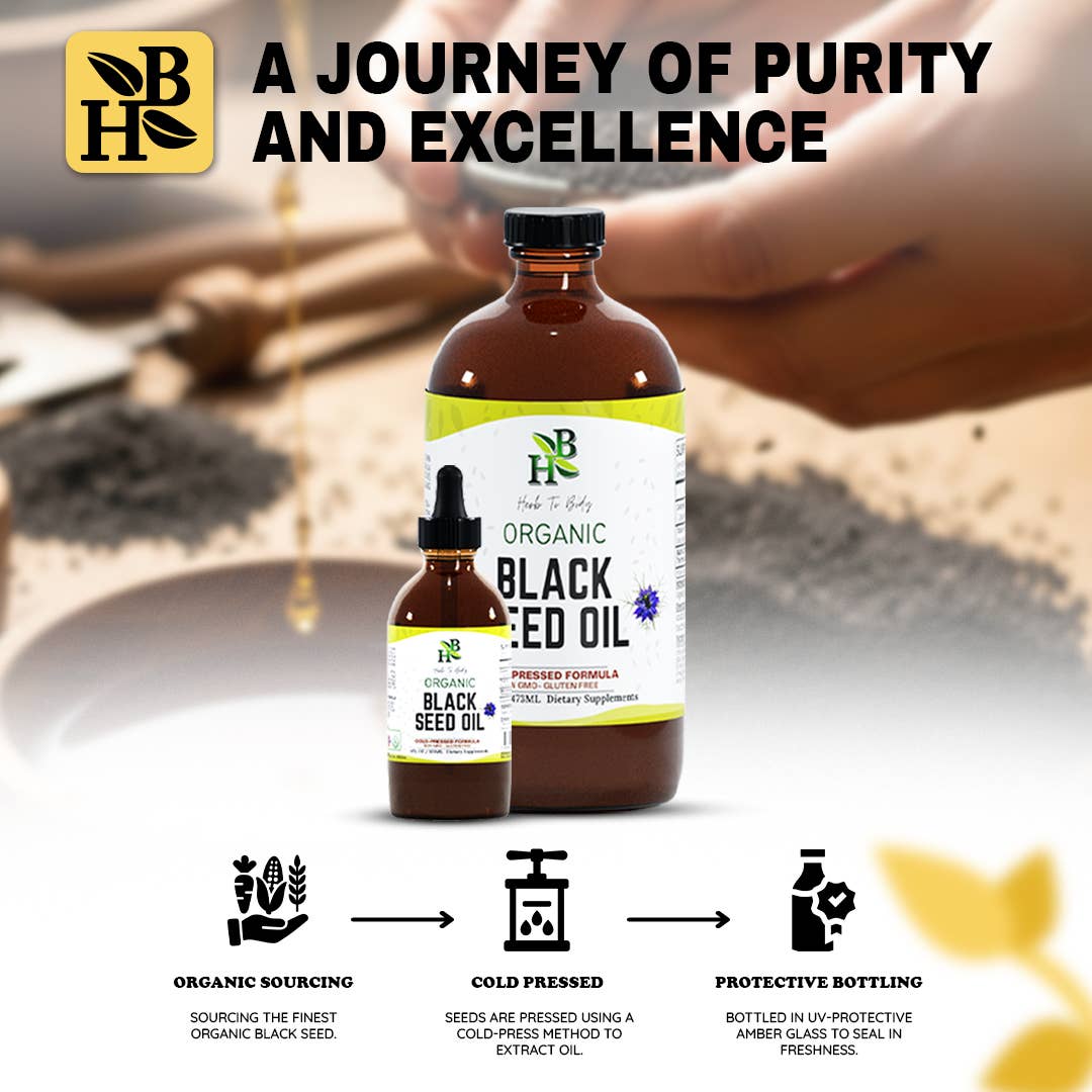 Organic Black Seed Oil (Cold-Pressed) - Bulk Wholesale Sizes: 16oz