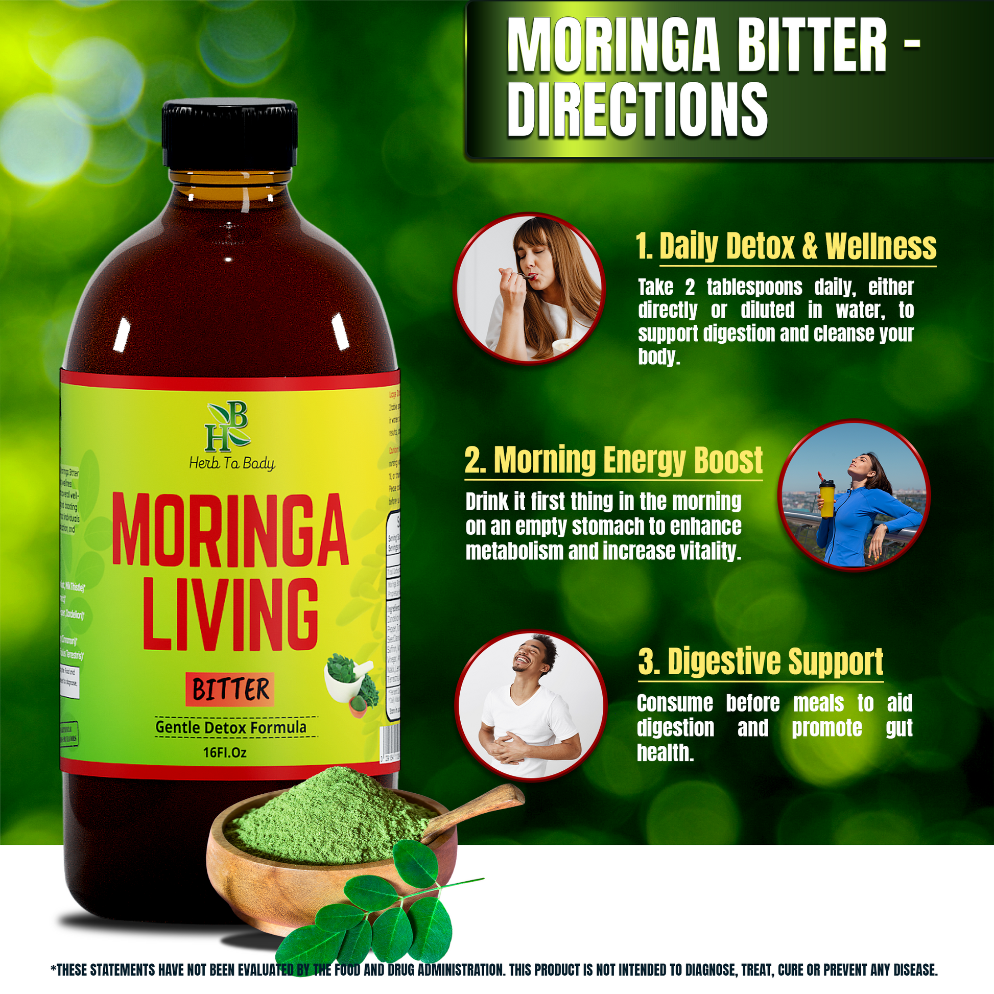 Moringa Living Bitter 16oz | Plant Based Liquid Superfood