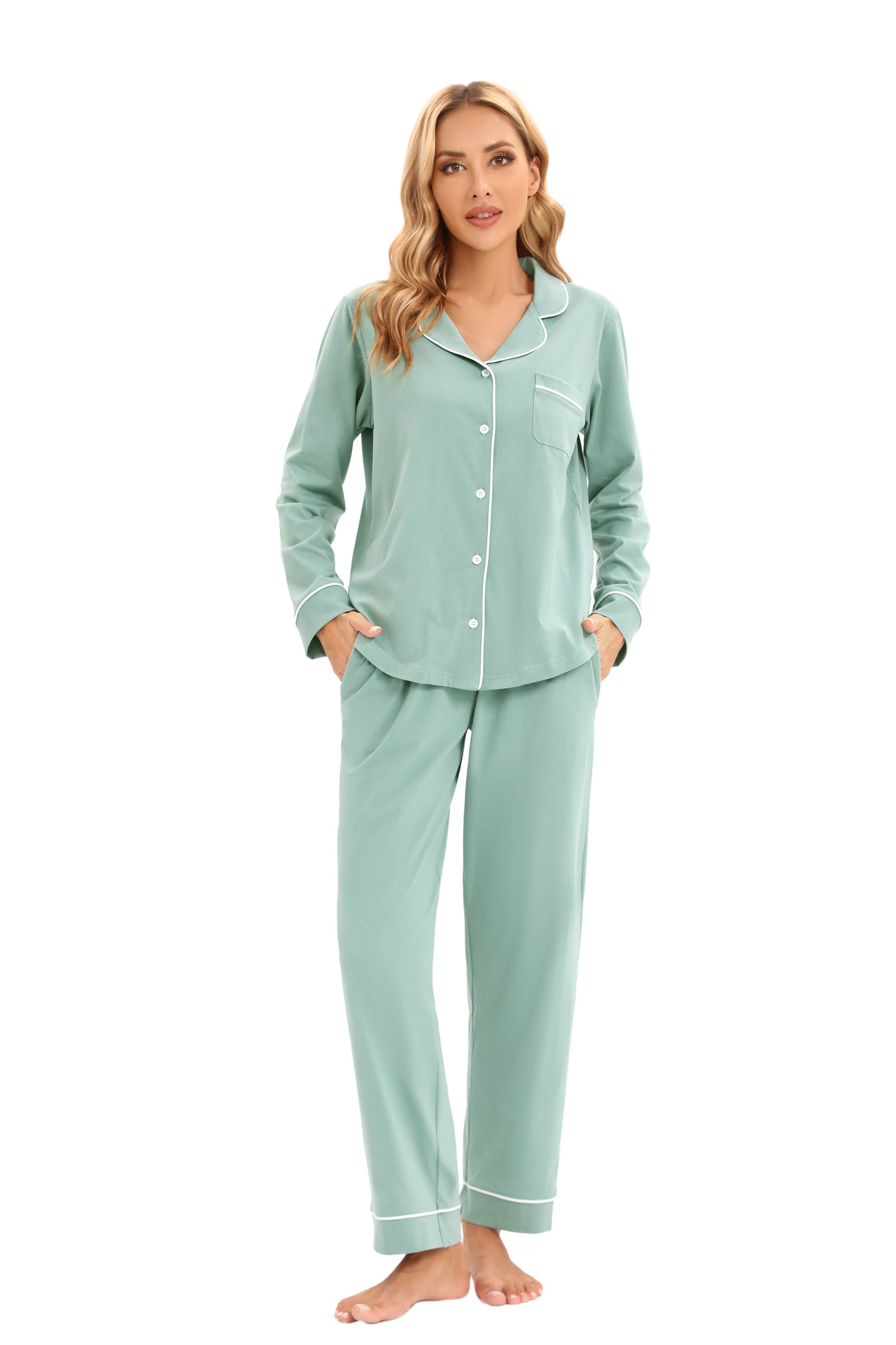 Women's 100%Cotton Multiple Colored Long Sleeve Pajamas Set
