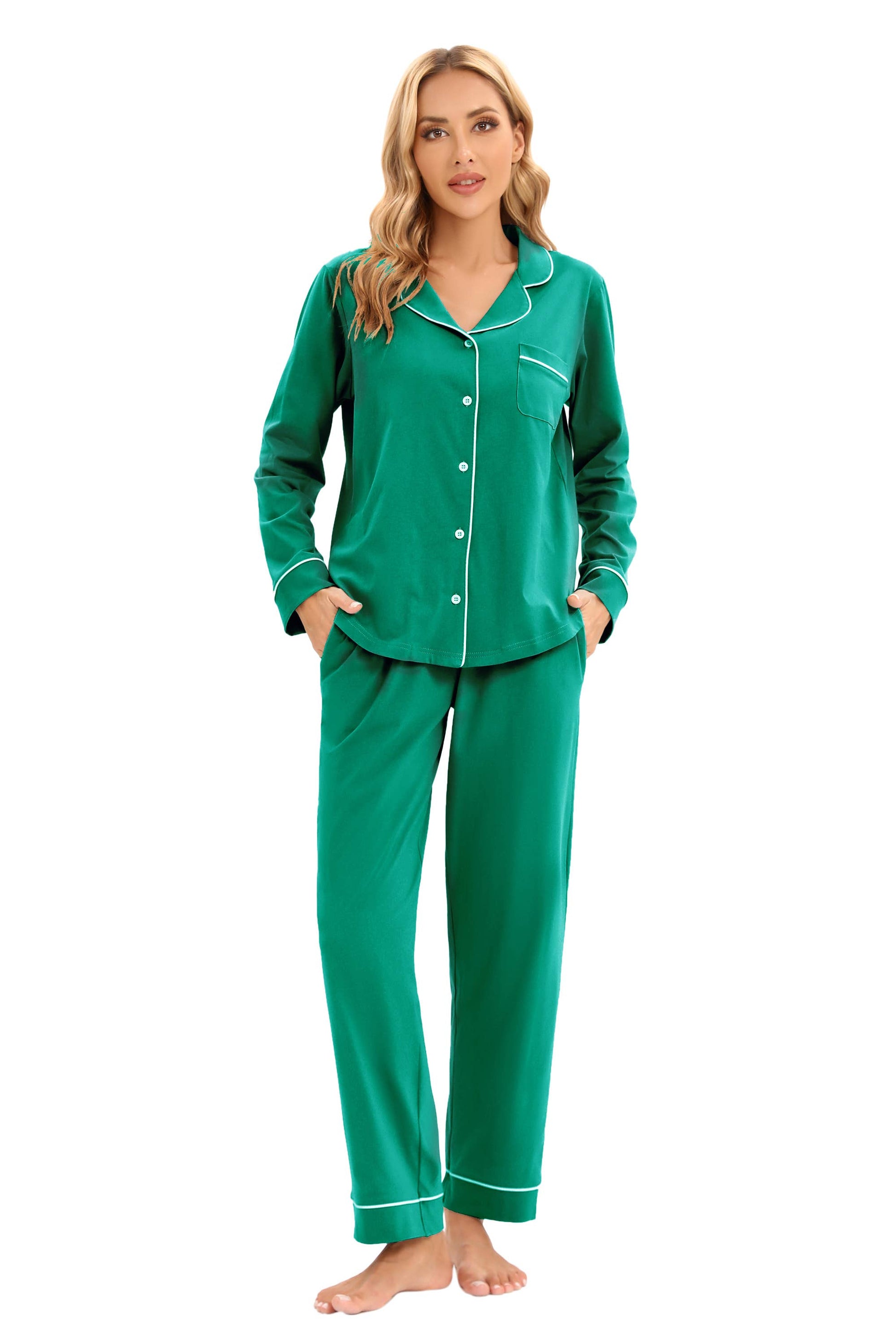 Women's 100%Cotton Multiple Colored Long Sleeve Pajamas Set