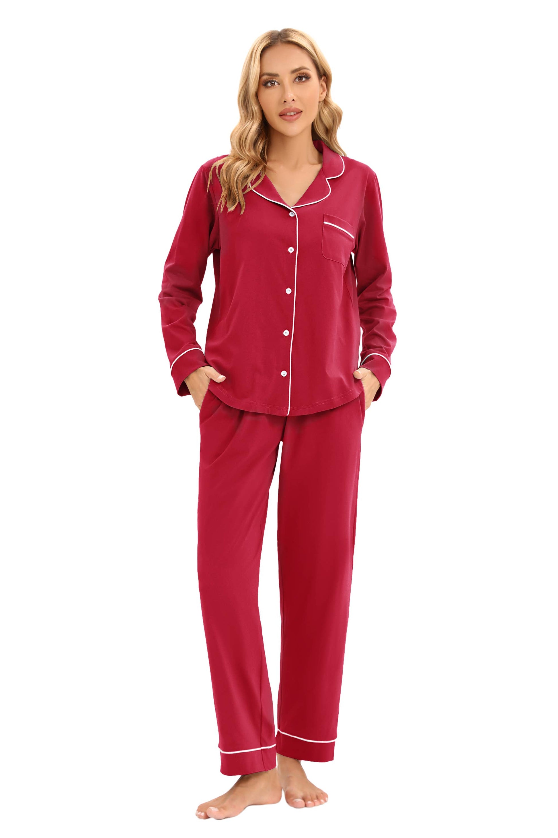 Women's 100%Cotton Multiple Colored Long Sleeve Pajamas Set