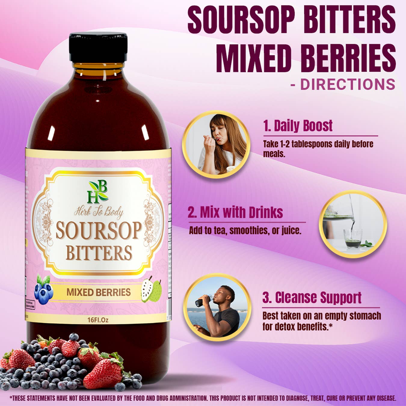 Soursop Bitters Mixed Berries 16oz | Immune & Gut Support