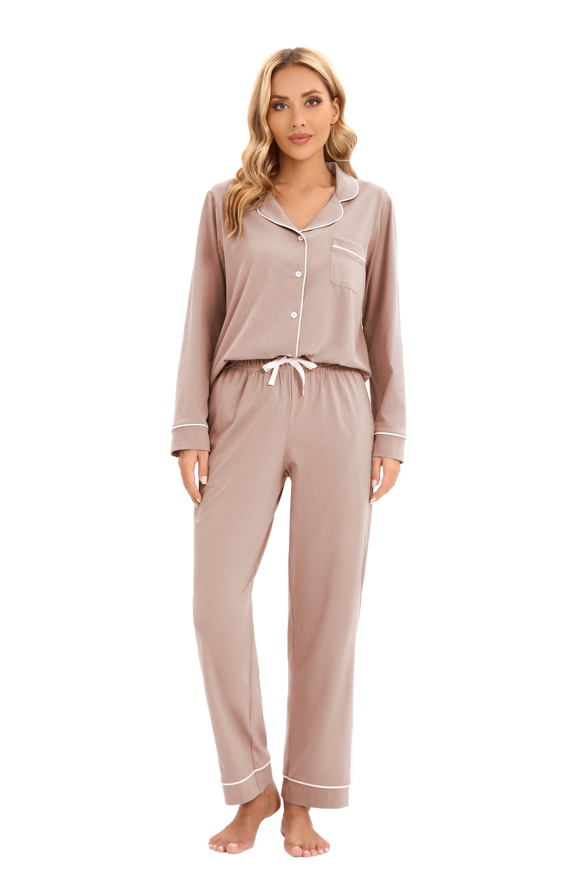 Women's 100%Cotton Multiple Colored Long Sleeve Pajamas Set