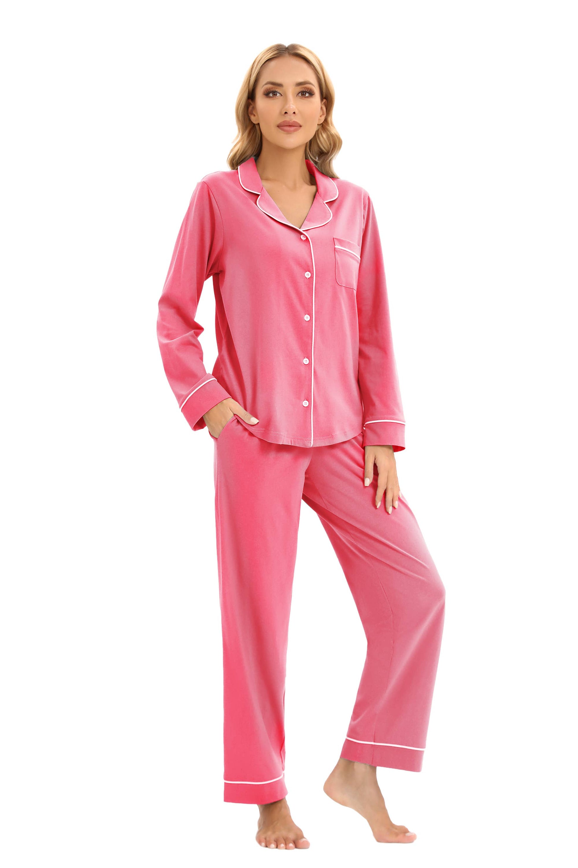Women's 100%Cotton Multiple Colored Long Sleeve Pajamas Set