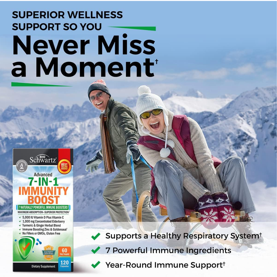 7-in-1 Immunity Supplement: Zinc, Vitamin C & D3 (120 Cap)